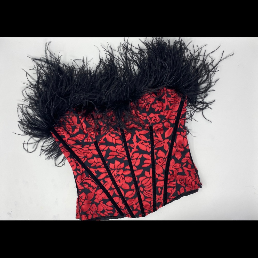 Brocade and feather corset